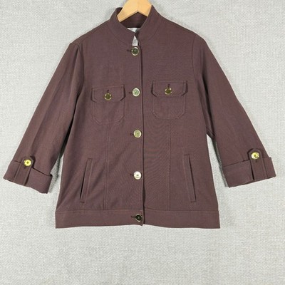 Drapers & Damons Womens Brown Button Front Utility Jacket Mock Neck Size M