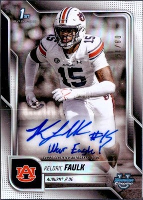 KELDRIC FAULK RC 2025 BOWMAN U CHROME WHITE INSCRIBED ROOKIE AUTO SP 8/15 AUBURN