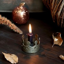 Gold Crown Candle Holder for Thin Taper Candles, Small Brass Candleholder