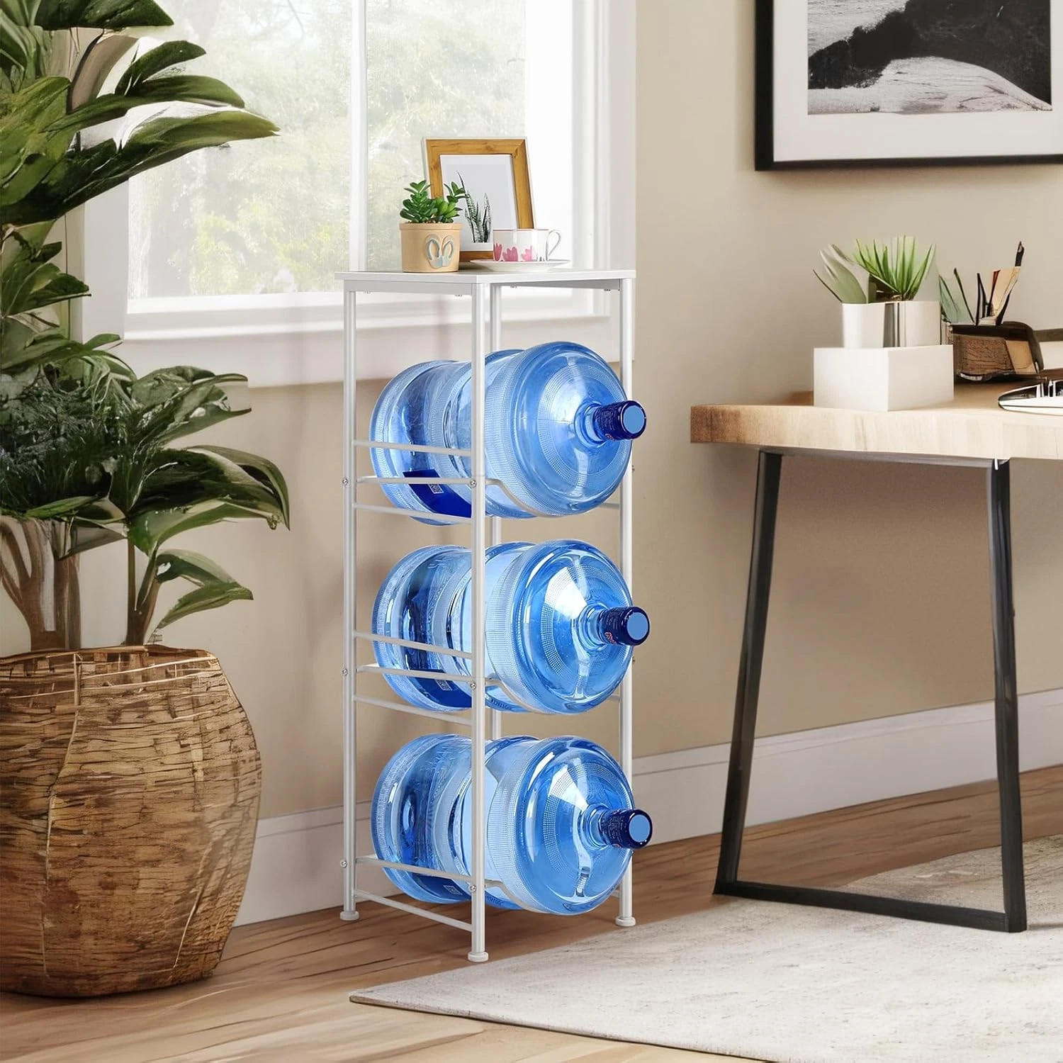 5 Gallon Water Bottle Holder 3-Tier Cooler Jug Organizer Dispenser w/Top Shelf