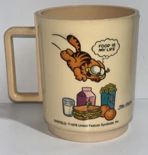 Vintage DEKA GARFIELD Cup Coffee Mug Plastic FOOD IS MY LIFE 1978