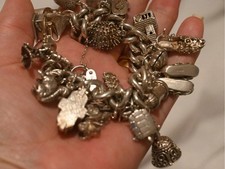 Vintage Very Heavy Silver Charm Bracelet 153g with extra Charms 19.9g