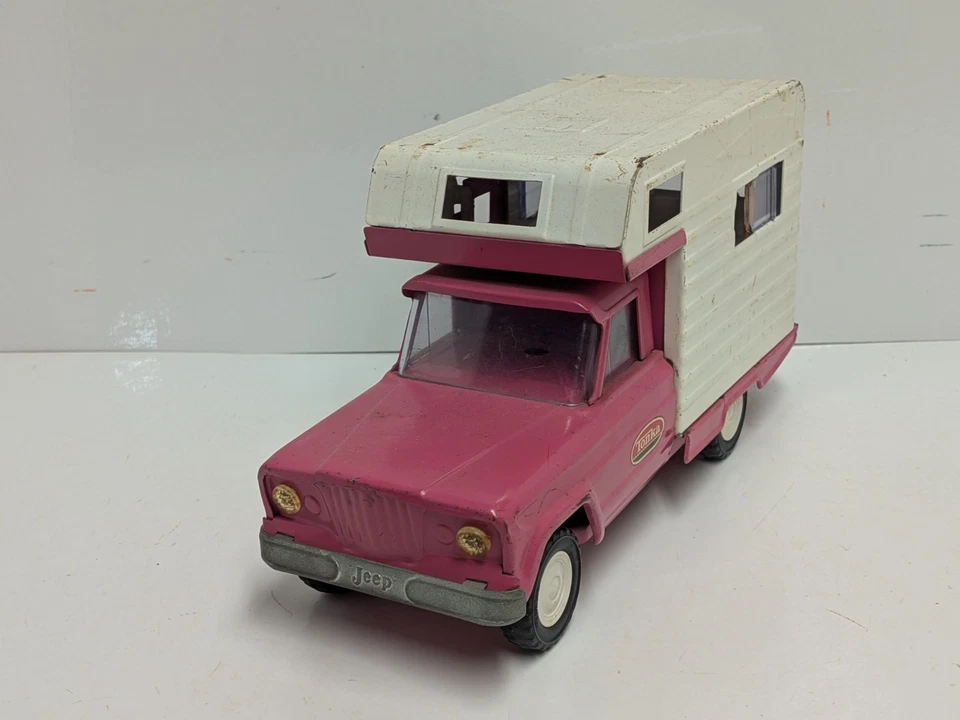 Vintage 1960's Tonka Jeep Camper Pink Pressed Steel Truck and Camper - Image 3 of 4