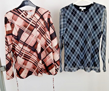 M&S Women's Checked Tops Size 16 Grey Pullover & Brown Mix Tie Back 2Pcs NEW