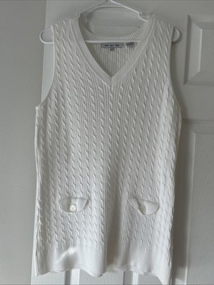 Eight Eight Eight White Cable Knit Cotton Sweater Preppy Modern Size -L