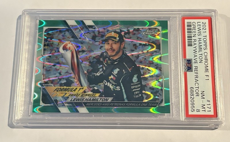 2021 Topps Chrome Racing F1 #171 Lewis Hamilton Green Raywave Ref. /99 PSA 8 