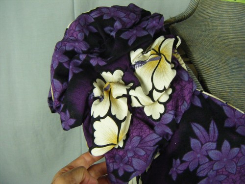 HILO HATTIE Vtg Purple Ivory Hibiscus Printed Bark Cloth Dress-Bust 39/S-M - Picture 5 of 10