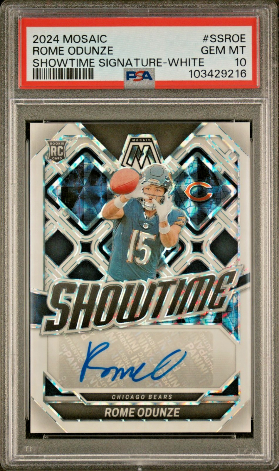 POP 1 Rome Odunze Auto 14/25 Showtime 2024 Panini Mosaic Rookie Card PSA 10 RC