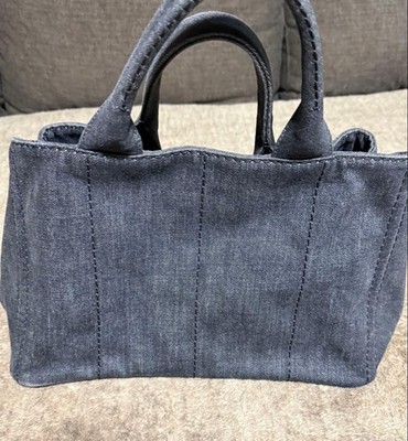 PRADA Canapa Black Denim MILANO Tote Bag Schultertasche Triangle Logo