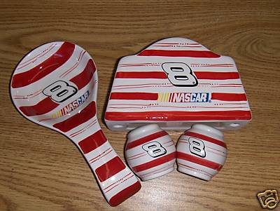 Dale Earnhardt Jr Tabletop Trio Dining Set #8 88 CERAMIC SALT/PEPPER/NAPKIN+++