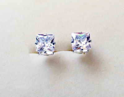 Orecchini in Argento Punto Luce Quadrati Zirconi Brillanti Uomo