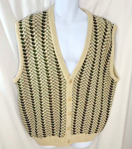 Towncraft Sweater Vest Mens XL Cable Knit Cardigan Hunter Green Tan Button 90s | eBay