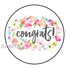 30 FLORAL CONGRATS ENVELOPE SEALS LABELS STICKERS 1.5" ROUND FLOWERS GIFTS