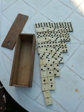 28 antique french Bone  Ebony Brass Pinned Domino Set With Box