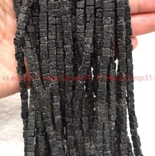 Fashion Genuine 5x5mm Black Lava Rock Square Gemstone Loose Beads 15 Strang
