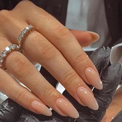  Nude Press on Nails Almond Shaped Fake Nails Medium Glossy Stick on Solid
