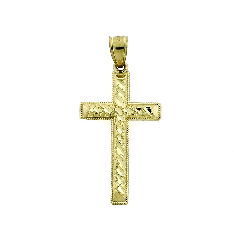 Colgante Cruz Oro Amarillo 10K Real Para Hombre Corte Diamante Oro Crucifijo Dije Pepita Foto 3 de 4