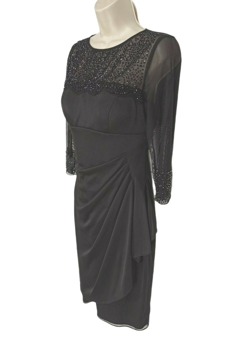 XSCAPE Black Rhinestone Neck Line Runched Sheath Mini Dress Women