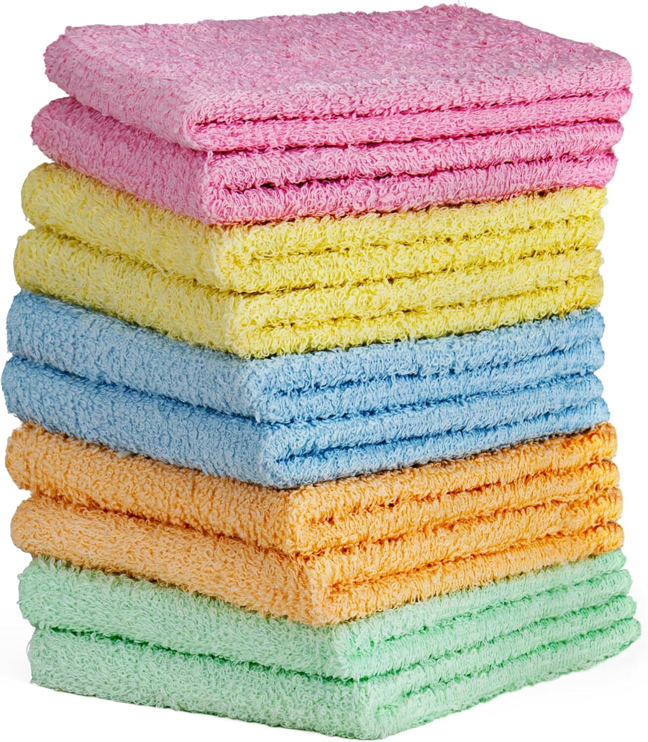 DecorRack 10 Pack 100% Cotton Wash Cloth, Luxurious Soft, 12 x 12 inch Ultra Abs