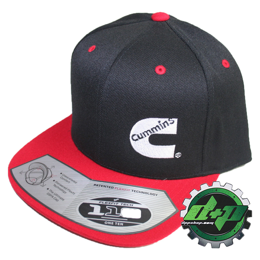 Ball Cap Red Flat Bill Snapback Black Cummings Flexfit