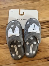 Woman's Slippers Small Size 5-6 Grey with Polka Dots  Bow by Laura Ashley