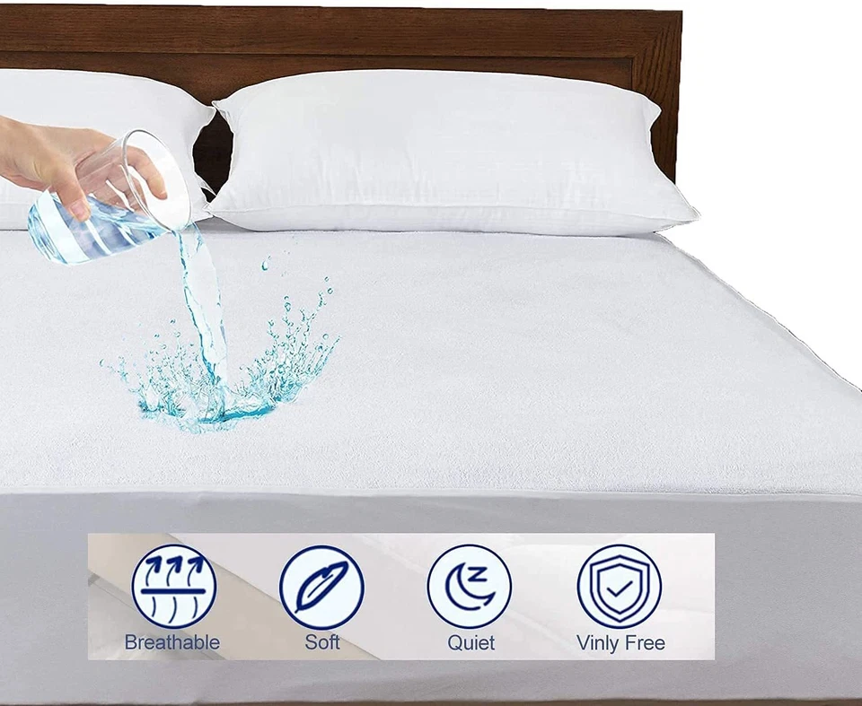 New Waterproof Terry Towel Mattress Protector Fitted Sheet Bed Cover All Sizes - Image 2 of 4