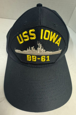 Vintage USS IOWA BB-61 Men's Snapback Baseball Hat Cap Navy Blue Eagle Crest