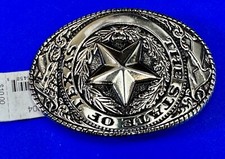 The Great State of Texas - Lone Star Flags seal silver tone NOS belt buckle