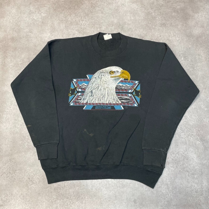 Lee Sweatshirt Mens Y2K American Eagle Graphic Crew Neck Sweater Black XL