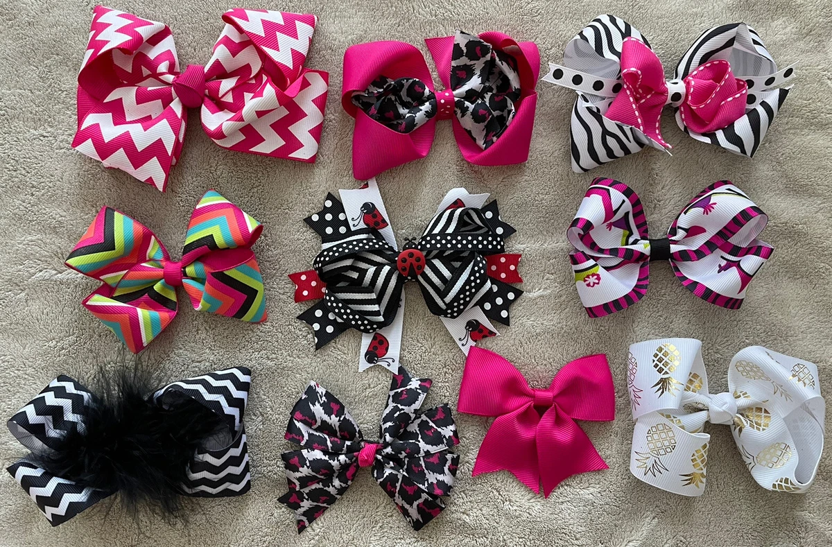 Lot of 10 Handmade Hair Bows for Girls Boutique Layered Black Pink Fun  Prints