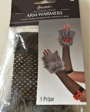 Storybook RED RIDING HOOD Costume WOLF PAW PAD ARM WARMERS NEW Faux Fur Fishnet