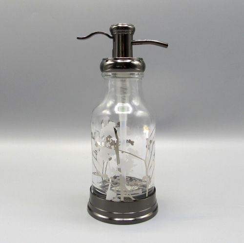 BELLA LUX GLASS BATH VANITY SOAP LOTION DISPENSER PUMP FLORAL DESIGN BNWT - Picture 5 of 10