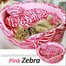 Luxury Pet Bed- Baby Pink Zebra Large Round Plush Cuddly Cute Bed for Dog/Cat