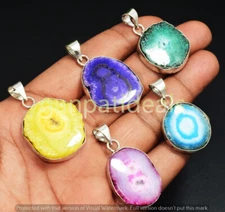 Solar Druzy Gemstone Pendant 925 Silver Plated Wholesale 5pcs Jewelry Lots