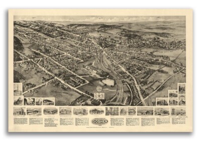 1922 Goshen New York Vintage Old Panoramic NY City Map - 24x36