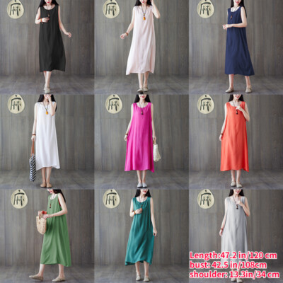 Women Retro Long Sleeveless Dress Underdress Petticoat Underskirt Chemise