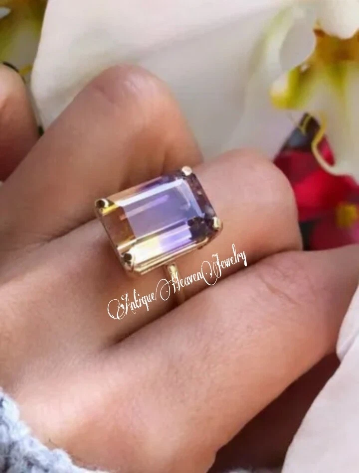 Anillo de ametrino corte esmeralda anillo de plata de ley 925, anillo de piedras preciosas, Art Deco Foto 3 de 3