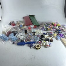 Large Lot of Assorted Crafting Supplies Thread Flowers PomPom Rhinestones  More