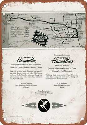 METAL SIGN - 1953 Milwaukee Road Hiawathas Route Map - Vintage Rusty Look