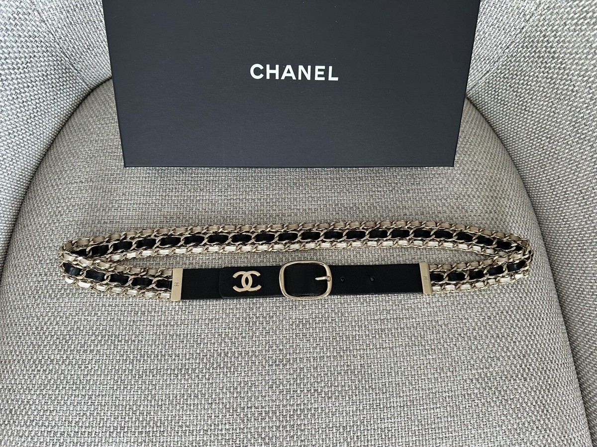 IN BOX 100%Auth CHANEL 19K Interwoven Chain Strands & Black