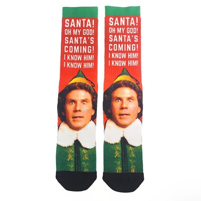 Elf Movie Buddy Santa's Coming I know Him Christmas Socks Santa Holiday Ferrell