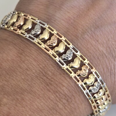 Breites massives 14k Gold Herz Armband 7,5 Zoll lang