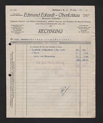 Oberkotzau, invoice 1931, Edmund Eckardt brewery technician