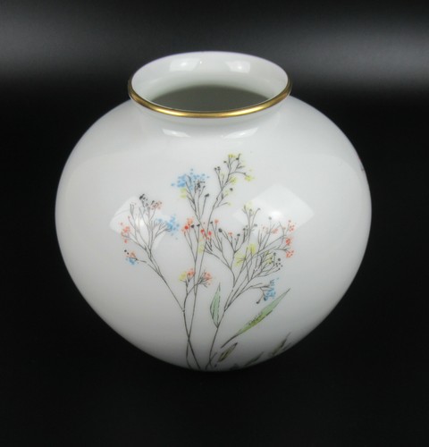 Rosenthal Porzellan Vase Blumendekor bunt Goldrand Kugelvase 50er 60er Jahre - Picture 2 of 5