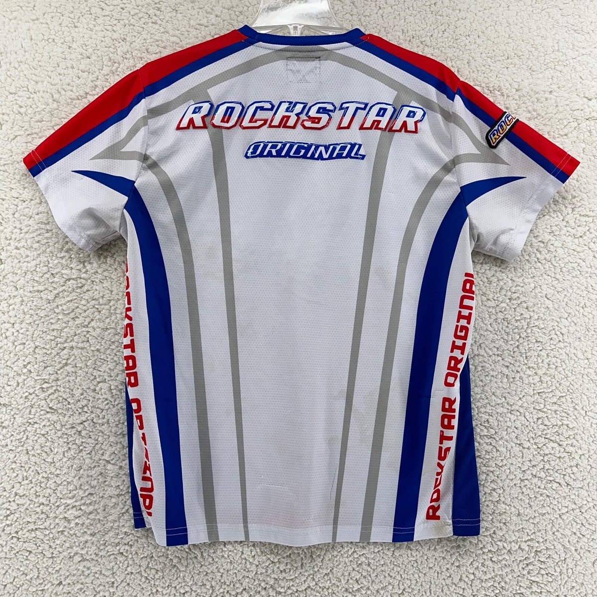 Rockstar Original Mens L Racing Style Shirt White Blue Red Urban