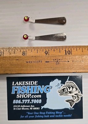 LOT OF 2 GUSTER ICE FISHING SPOONS RED & CHARTREUSE BEADS