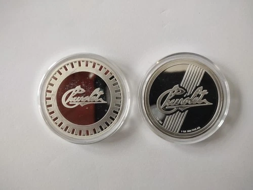 1 Troy Ounce .999 Fine Silver Round Chevrolet brand in 39mm capsule