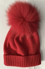 Catya Baby Beanie Hat Wool with Fur Pom Pom Girls Red. Size: 12 months  53rrp 