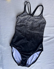 Speedo Black/White Speckled One Piece Swimsuit Crossback Strappy Size 14