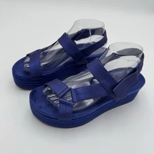 Call It Spring Womens Size 8 Blue Suede Strappy Platform Wedge Chunky Sole Edgy